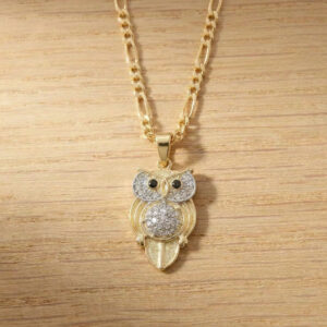 Collar con Dije de Búho en Oro y Cristal - COLL-ORO10K-003